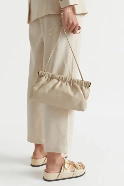 Seed Heritage Leather Bags-Gathered Leather Clutch Stone