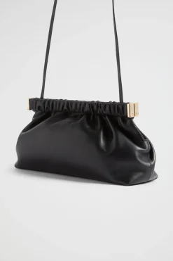 Seed Heritage Leather Bags-Gathered Leather Clutch Black