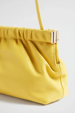 Seed Heritage Leather Bags-Gathered Leather Clutch Gold Amber