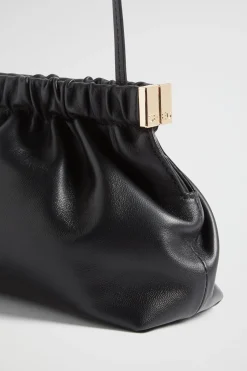 Seed Heritage Leather Bags-Gathered Leather Clutch Black
