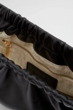 Seed Heritage Leather Bags-Gathered Leather Clutch Black