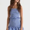 Seed Heritage Dresses-Gingham Frill Dress Cobalt Blue