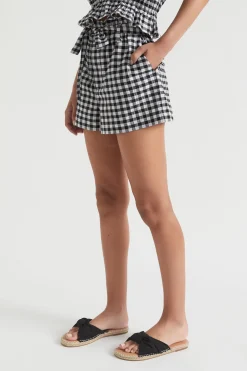 Seed Heritage Shorts-Gingham Tie-Waist Short Black