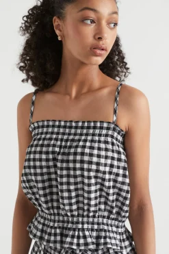 Seed Heritage T-Shirts & Tops-Gingham Top Black