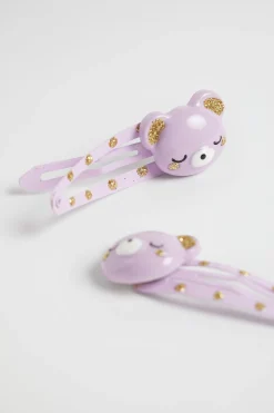 Seed Heritage Hair Accessories-Glitter Bear Snaps Orchid