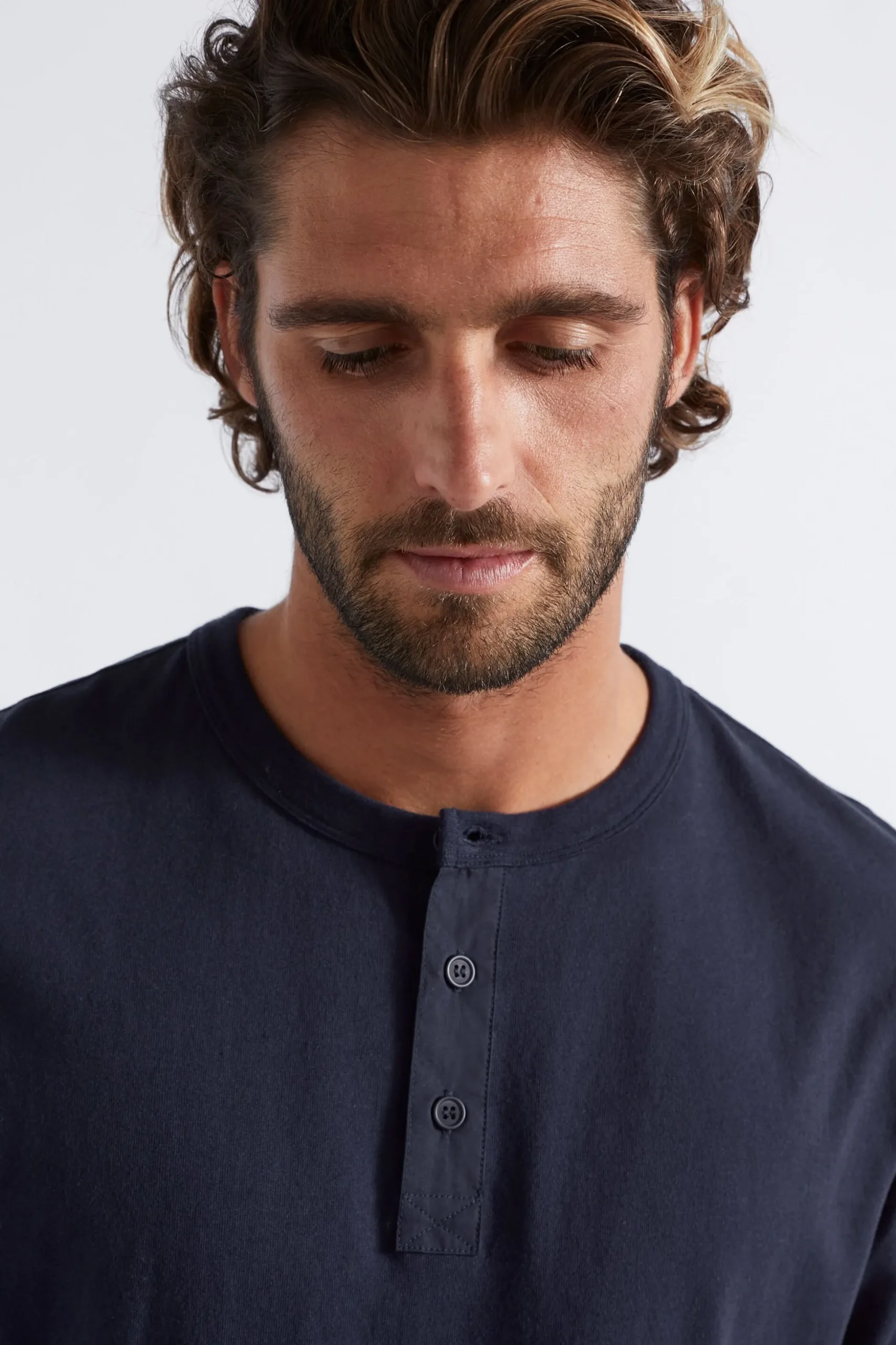 Seed Heritage T-Shirts & Sweaters-Henley Tee Midnight Blue