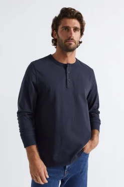 Seed Heritage T-Shirts & Sweaters-Henley Tee Midnight Blue