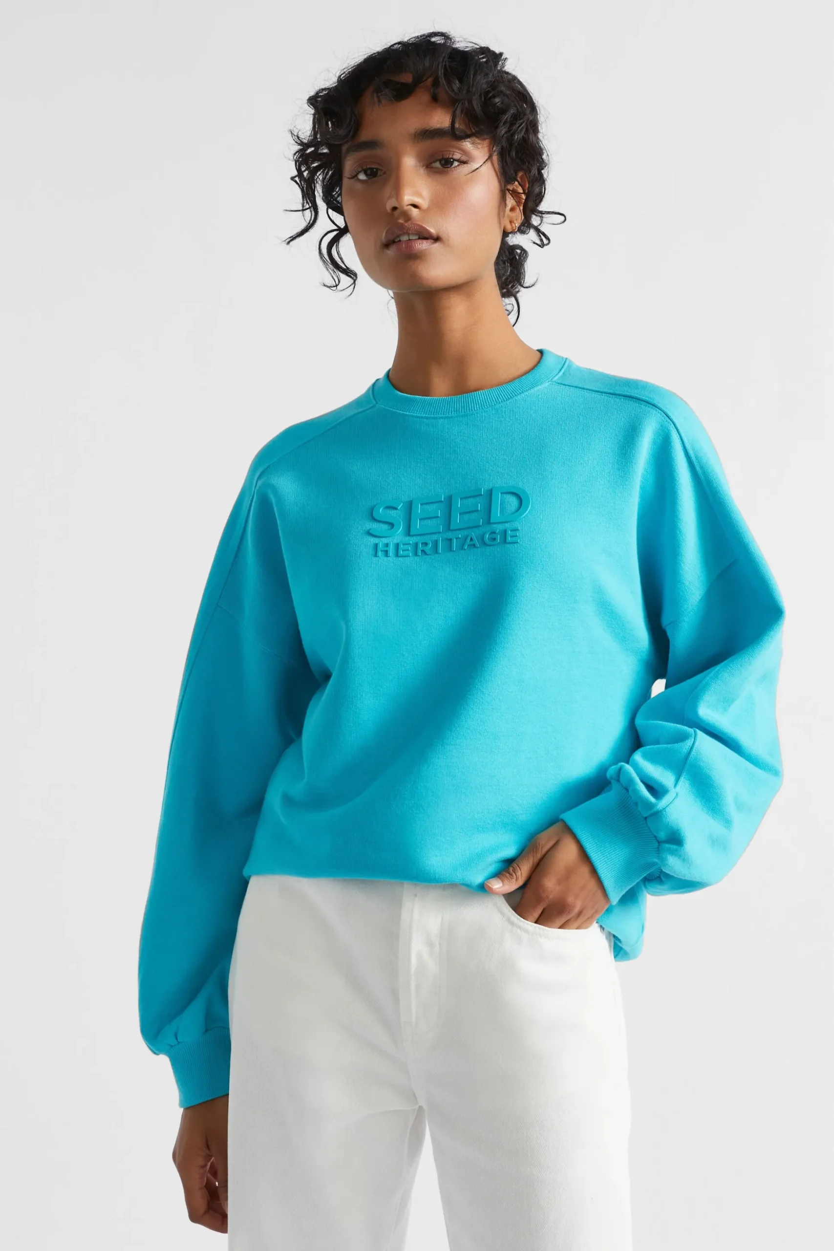 Seed Heritage Knitwear & Sweaters-Heritage Logo Crew Sweat Peacock Blue