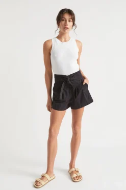 Seed Heritage Shorts-High Waist Tie Front Short Deep Navy