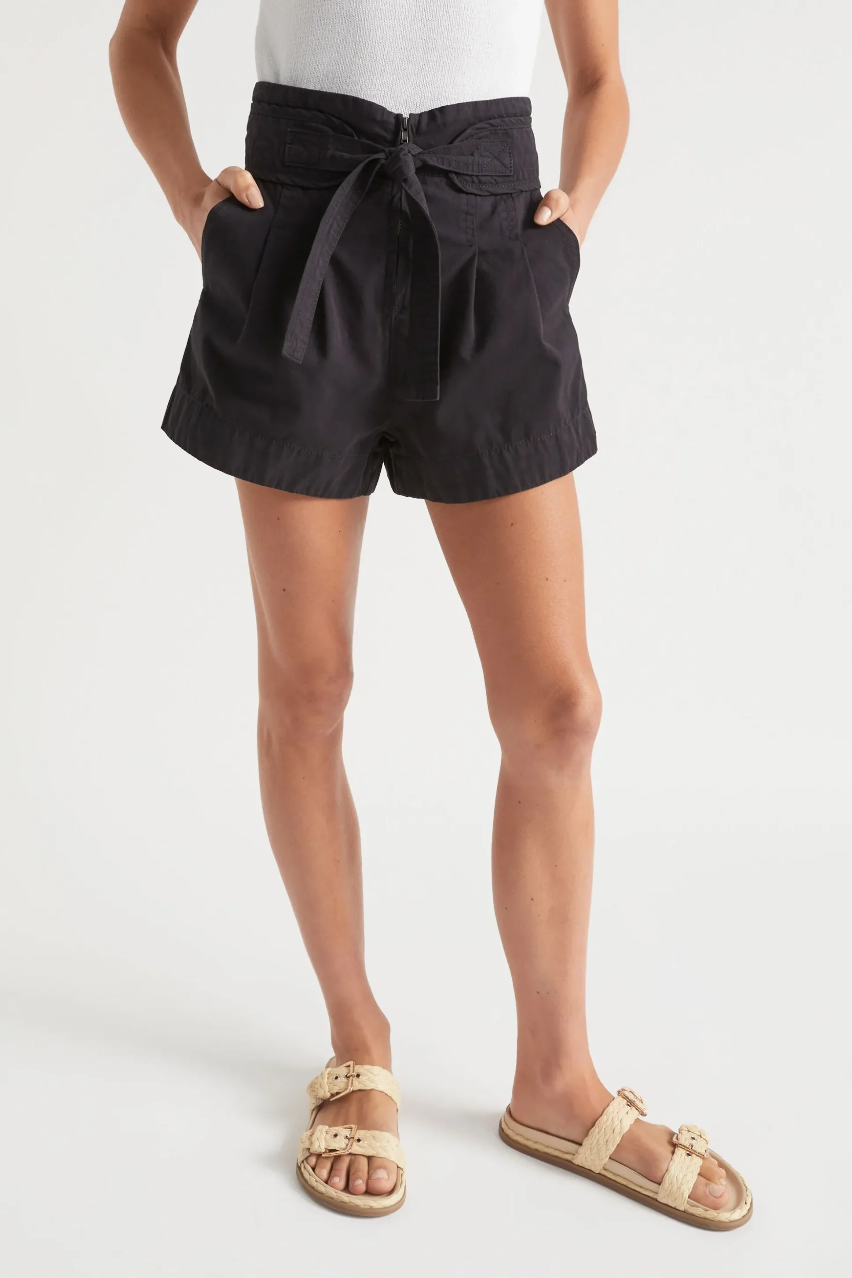 Seed Heritage Shorts-High Waist Tie Front Short Deep Navy