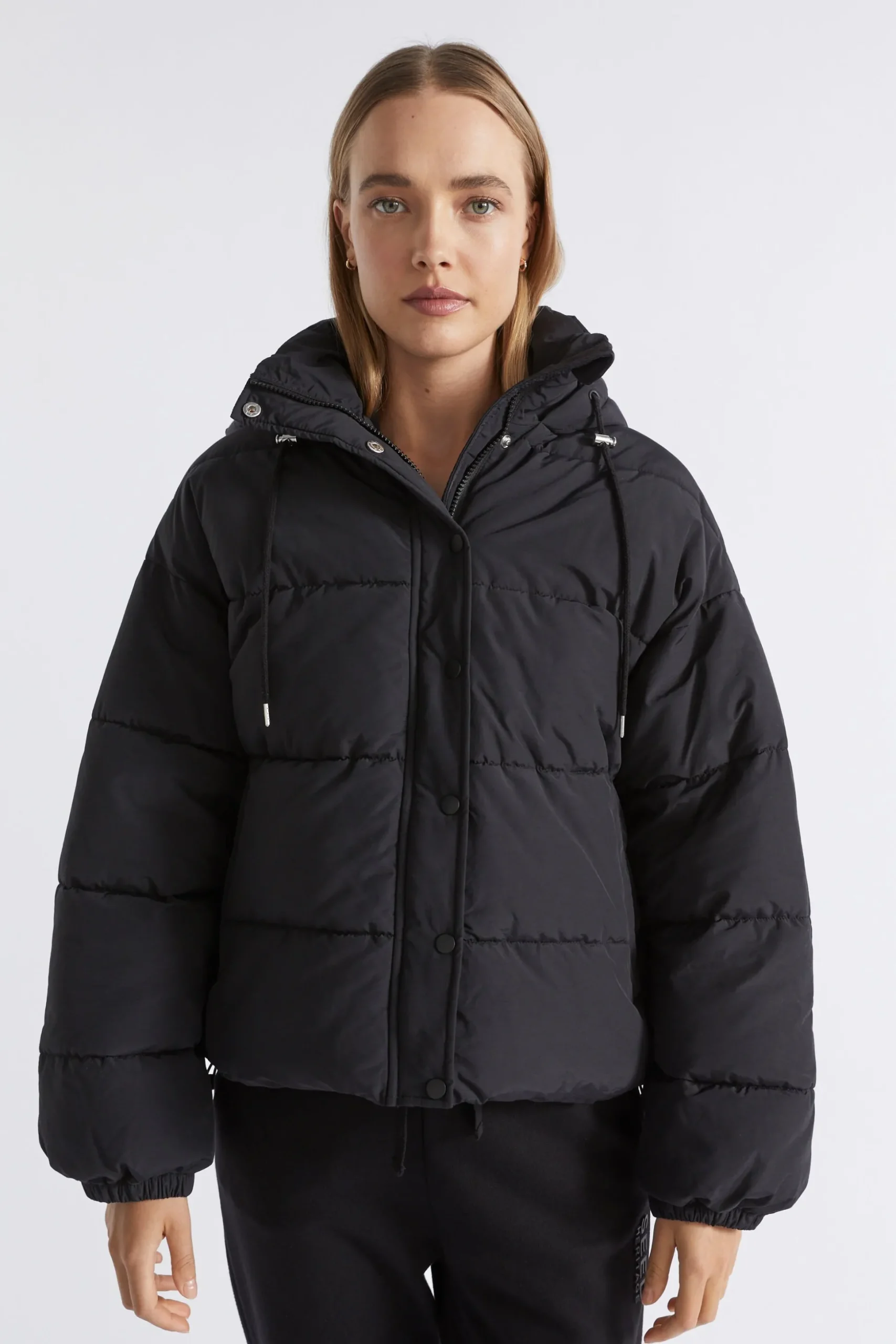 Seed Heritage Jackets & Vests-Hooded Puffer Jacket Black