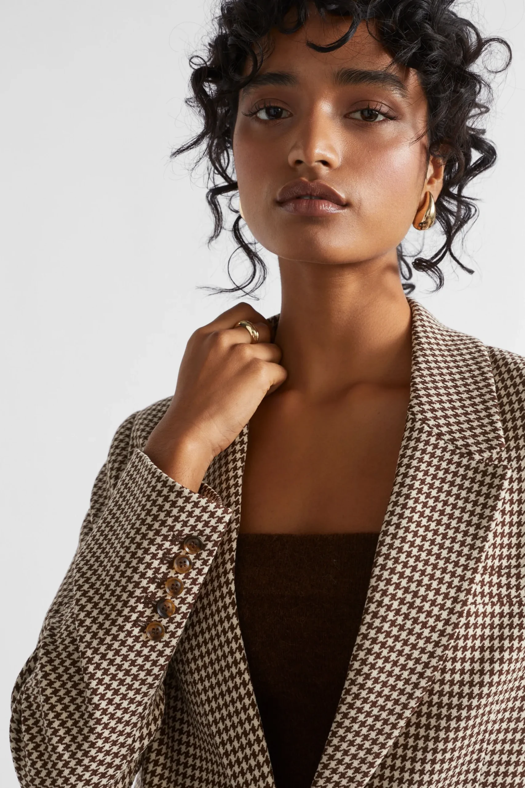 Seed Heritage Jackets & Vests-Houndstooth Blazer Hot Chocolate Houndstooth