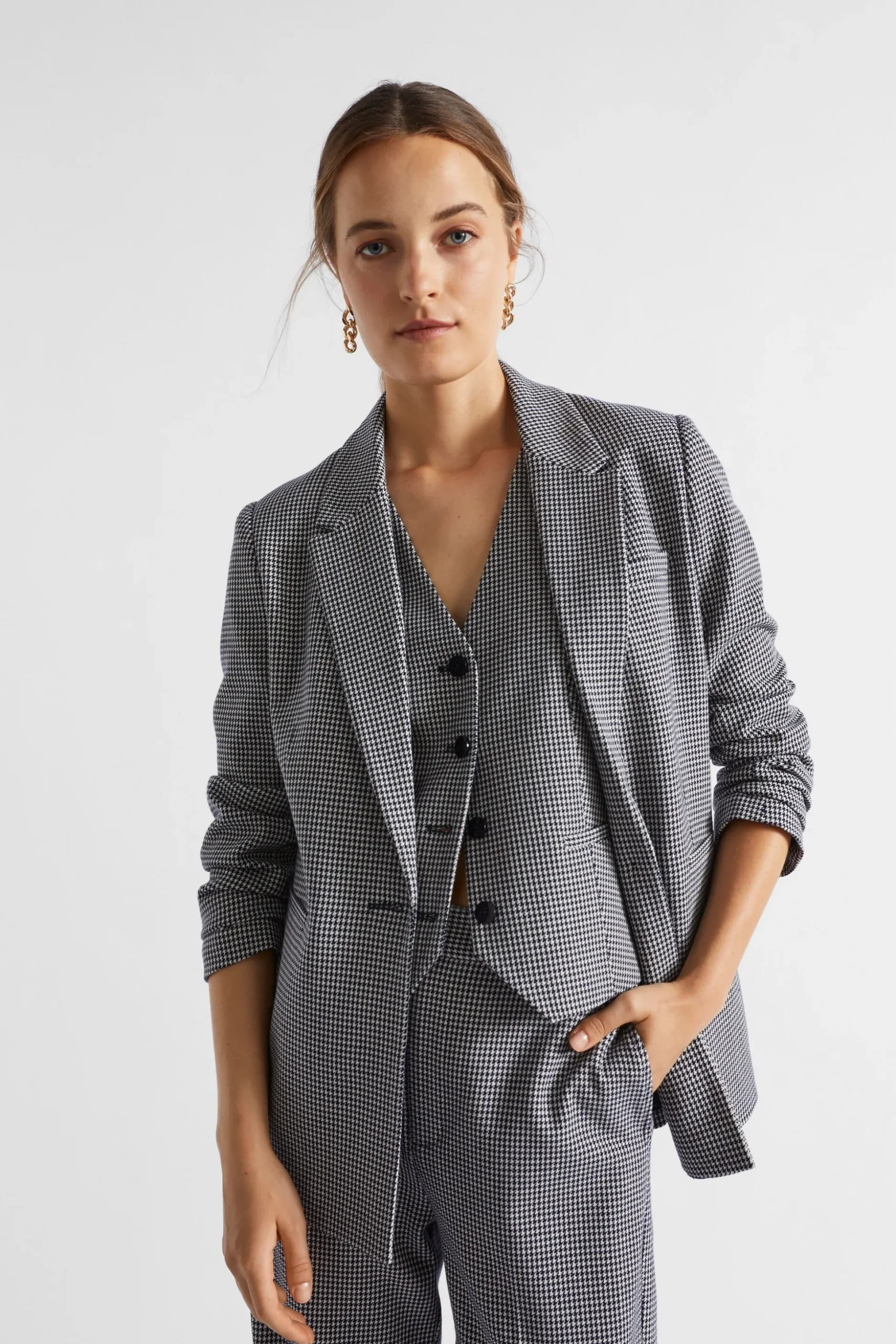 Seed Heritage Jackets & Vests-Houndstooth Blazer Midnight Sky Houndstooth