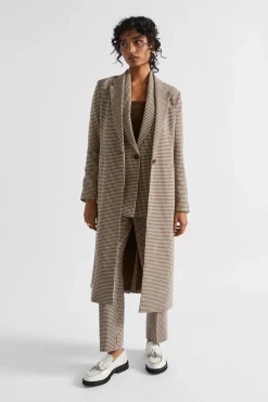 Seed Heritage Jackets & Vests-Houndstooth Longline Suiting Coat Hot Chocolate Houndstooth