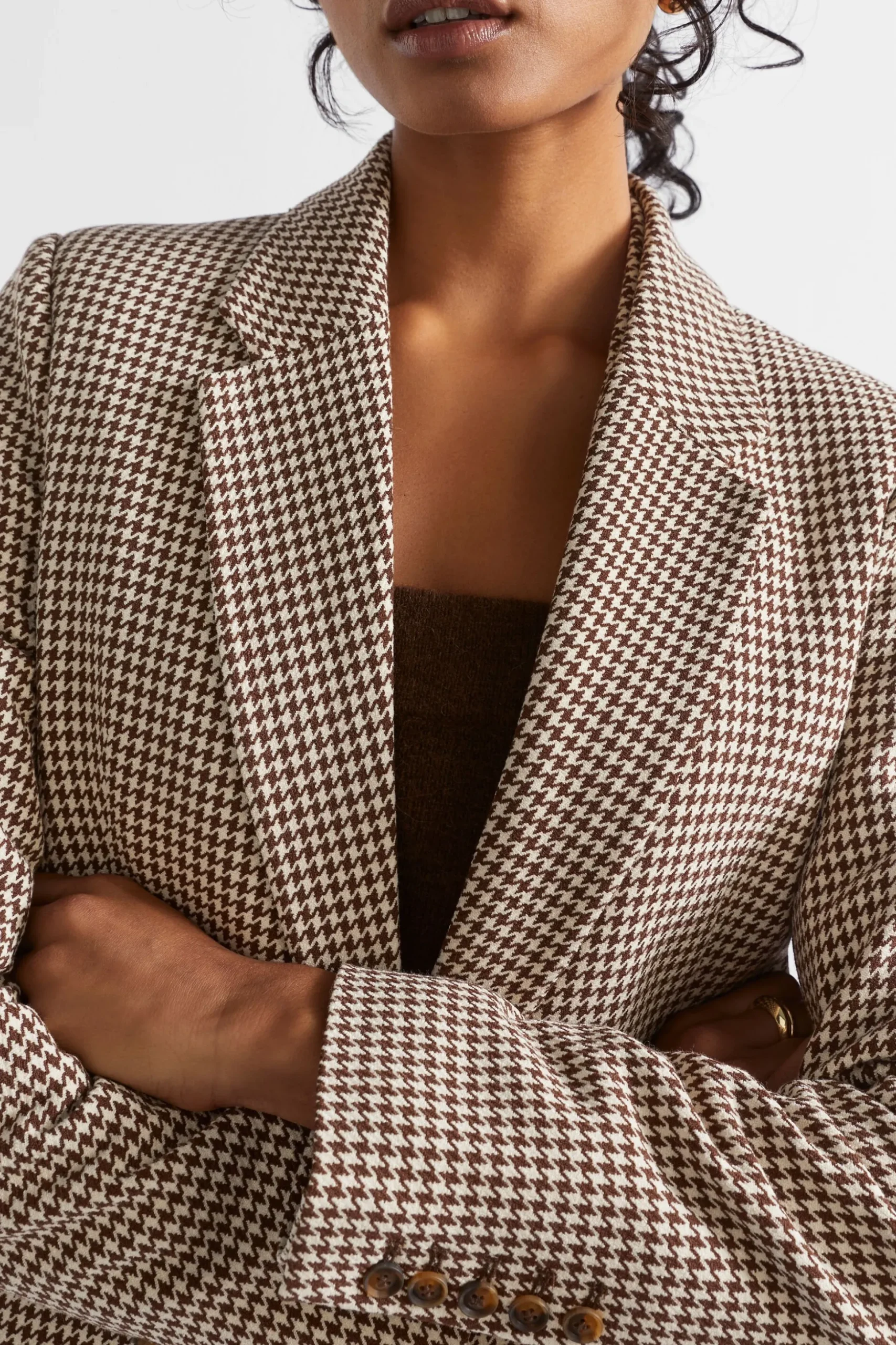 Seed Heritage Jackets & Vests-Houndstooth Longline Suiting Coat Hot Chocolate Houndstooth