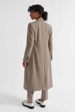 Seed Heritage Jackets & Vests-Houndstooth Longline Suiting Coat Hot Chocolate Houndstooth