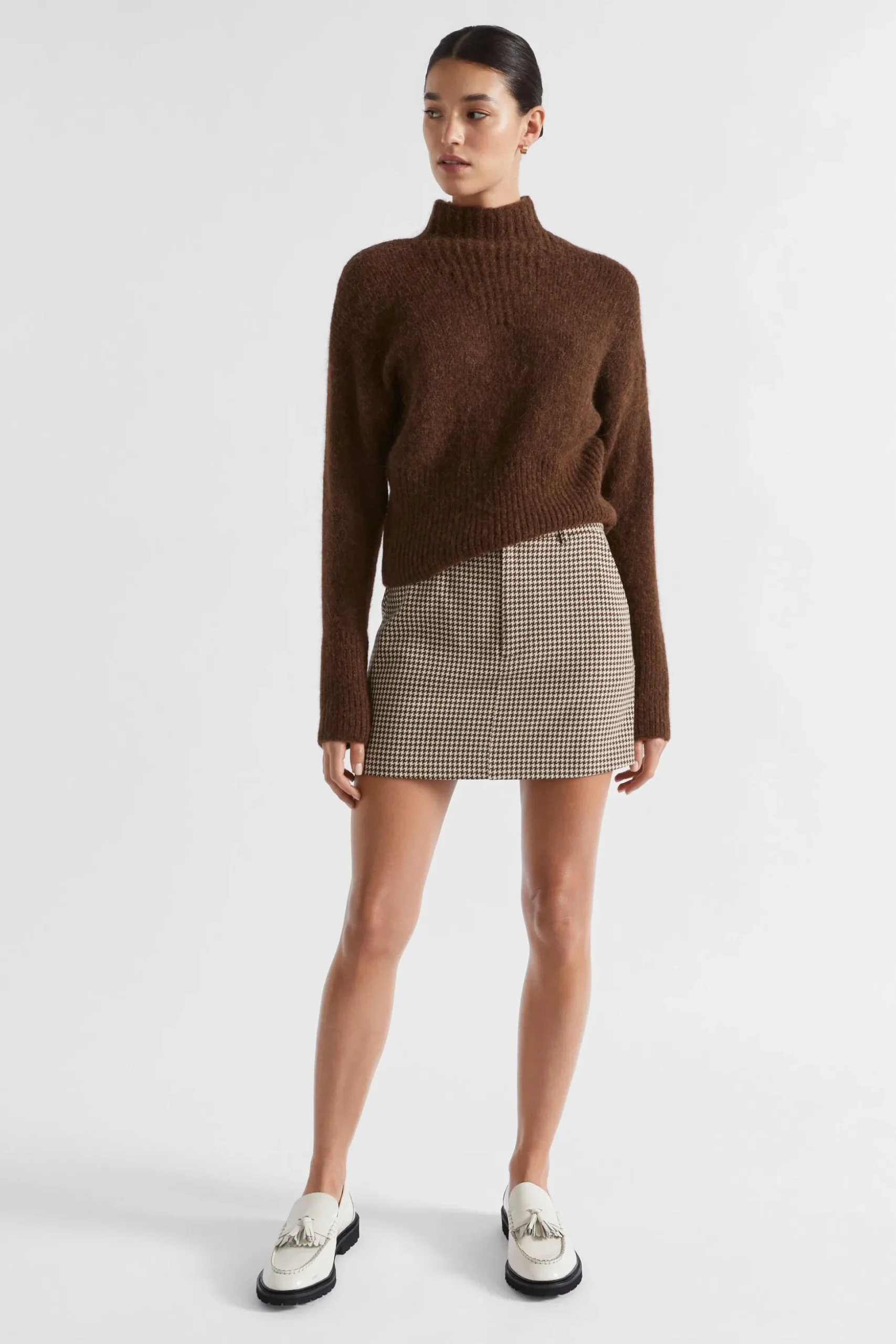 Seed Heritage Skirts-Houndstooth Mini Skirt Hot Chocolate Houndstooth