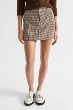 Seed Heritage Skirts-Houndstooth Mini Skirt Hot Chocolate Houndstooth