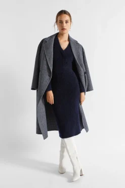 Seed Heritage Jackets & Vests-Houndstooth Oversized Coat Midnight Sky Houndstooth