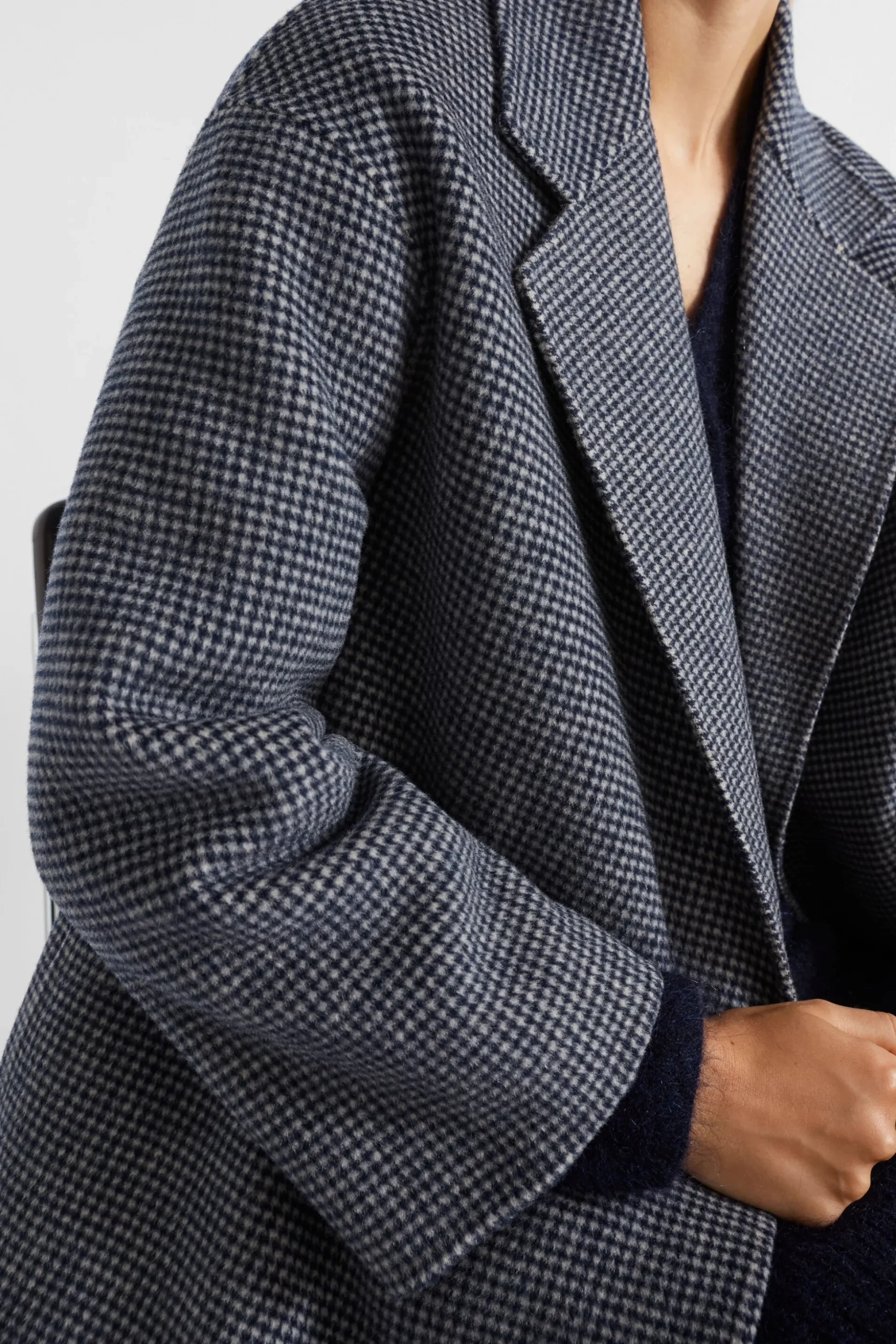 Seed Heritage Jackets & Vests-Houndstooth Oversized Coat Midnight Sky Houndstooth