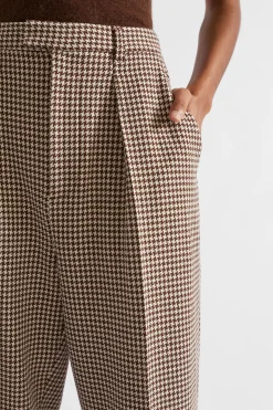 Seed Heritage Pants-Houndstooth Pleat Front Pant Hot Chocolate Houndstooth
