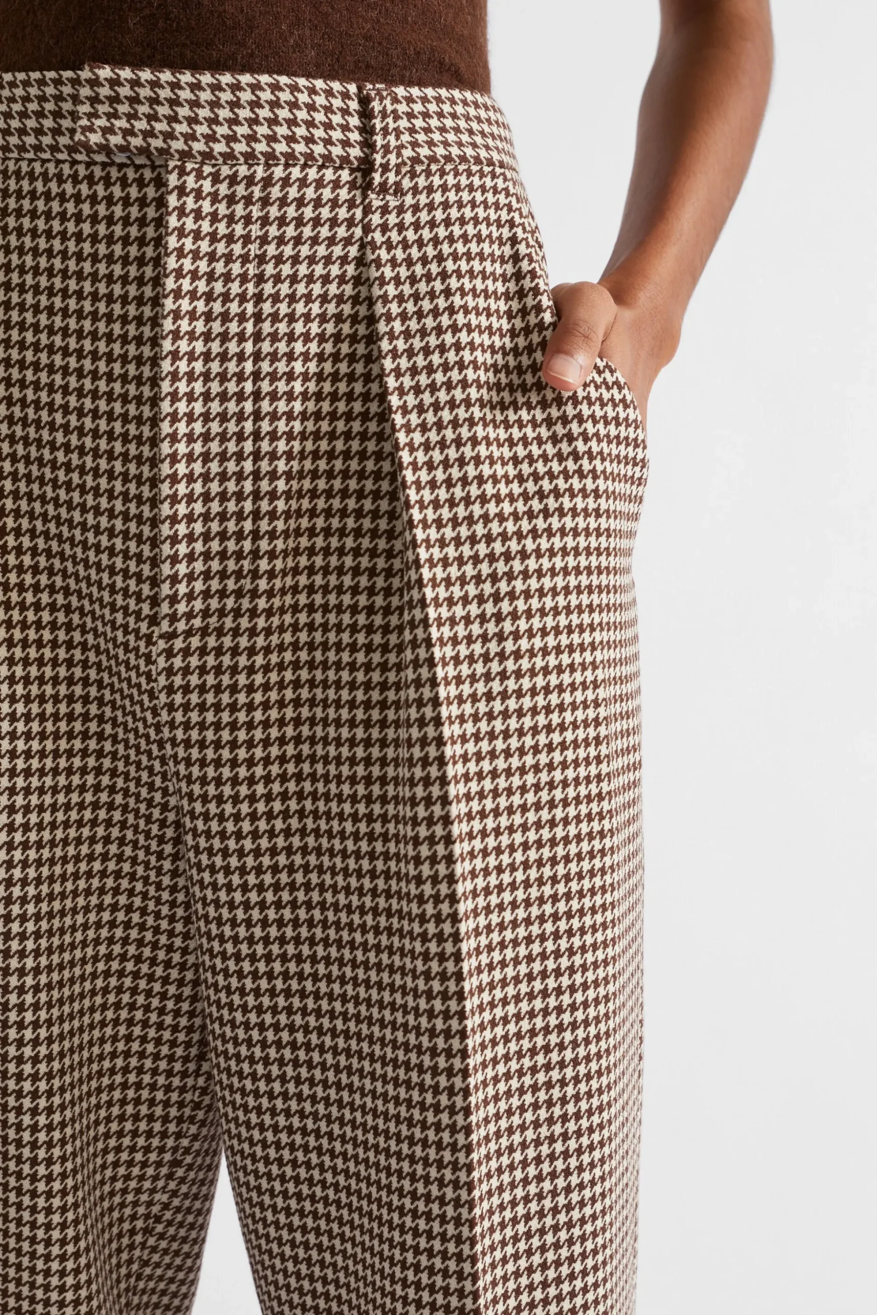 Seed Heritage Pants-Houndstooth Pleat Front Pant Hot Chocolate Houndstooth