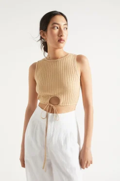 Seed Heritage T-Shirts & Tops-Keyhole Tie Tank Light Chestnut