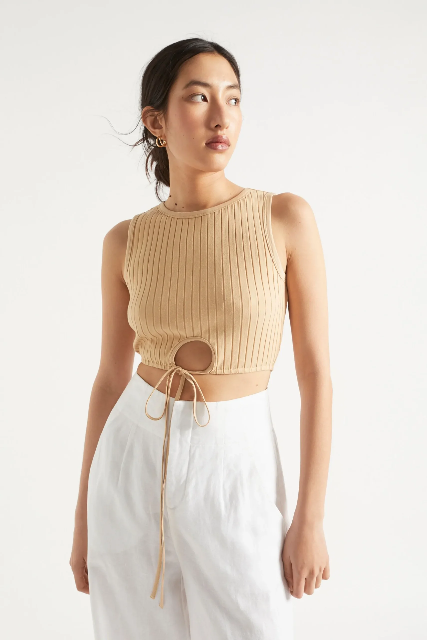 Seed Heritage T-Shirts & Tops-Keyhole Tie Tank Light Chestnut