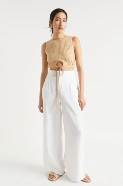 Seed Heritage T-Shirts & Tops-Keyhole Tie Tank Light Chestnut