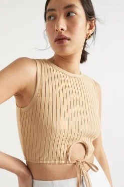 Seed Heritage T-Shirts & Tops-Keyhole Tie Tank Light Chestnut