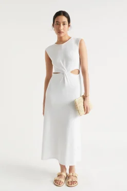 Seed Heritage Knitwear & Sweaters-Knit Twist Front Midi Dress Whisper White