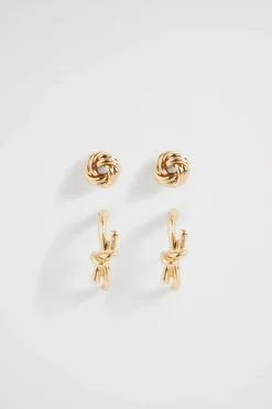 Seed Heritage Jewellery-Knot Stud Earring Set Gold