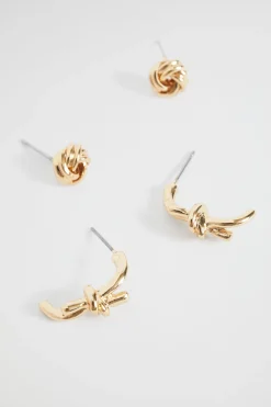 Seed Heritage Jewellery-Knot Stud Earring Set Gold