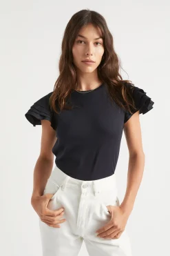 Seed Heritage T-Shirts & Tops-Layered Flutter Sleeve Tee Deep Navy