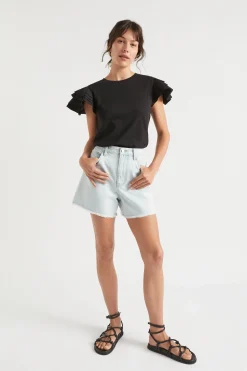Seed Heritage T-Shirts & Tops-Layered Flutter Sleeve Tee Black