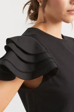 Seed Heritage T-Shirts & Tops-Layered Flutter Sleeve Tee Black