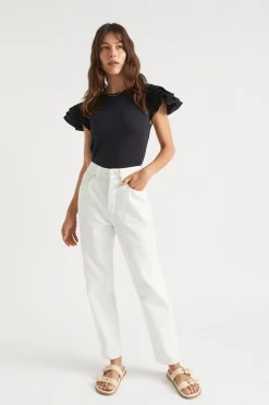 Seed Heritage T-Shirts & Tops-Layered Flutter Sleeve Tee Deep Navy