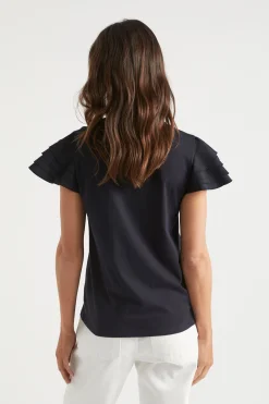 Seed Heritage T-Shirts & Tops-Layered Flutter Sleeve Tee Deep Navy