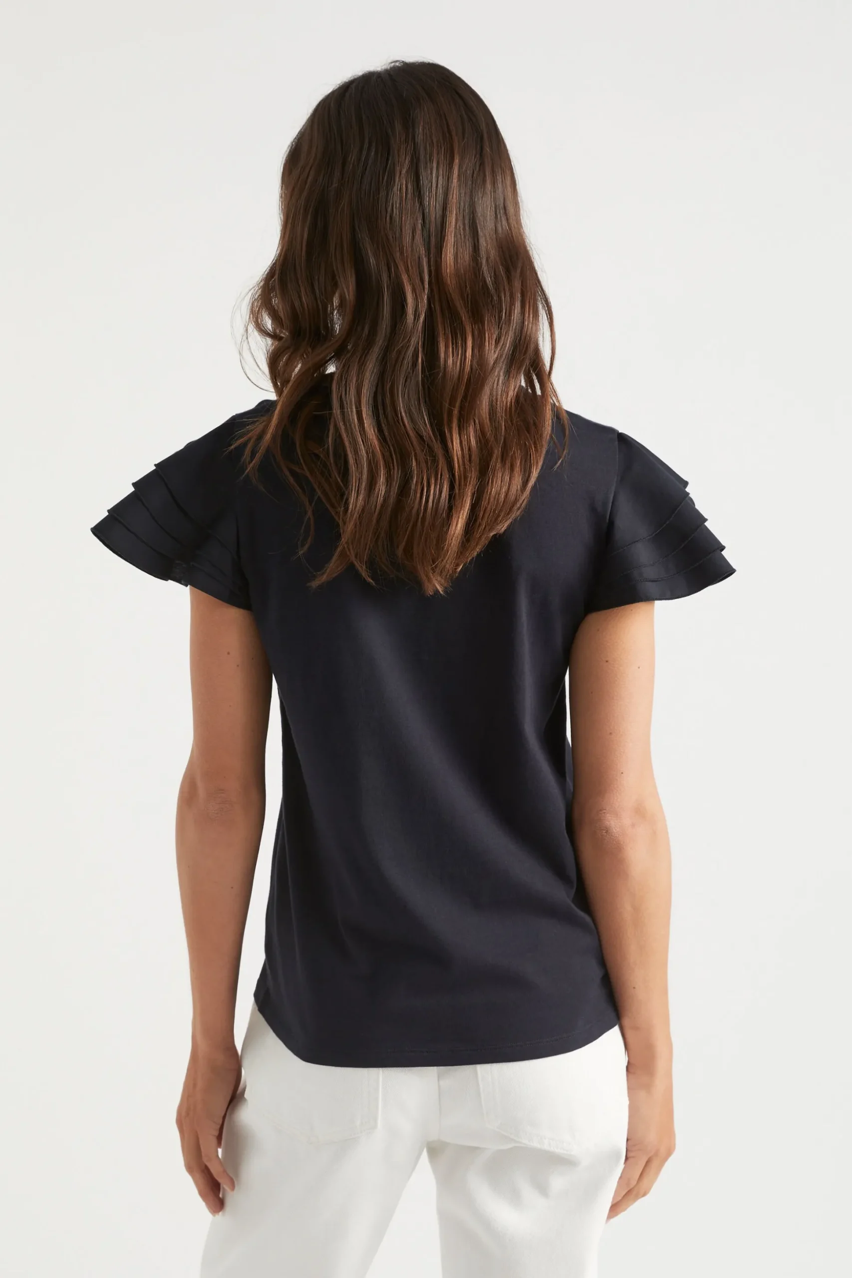 Seed Heritage T-Shirts & Tops-Layered Flutter Sleeve Tee Deep Navy