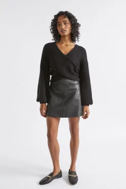 Seed Heritage Skirts-Leather A Line Mini Skirt Black