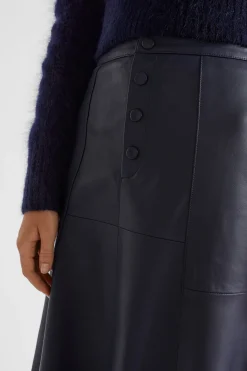 Seed Heritage Skirts-Leather Button Midi Skirt Midnight Sky