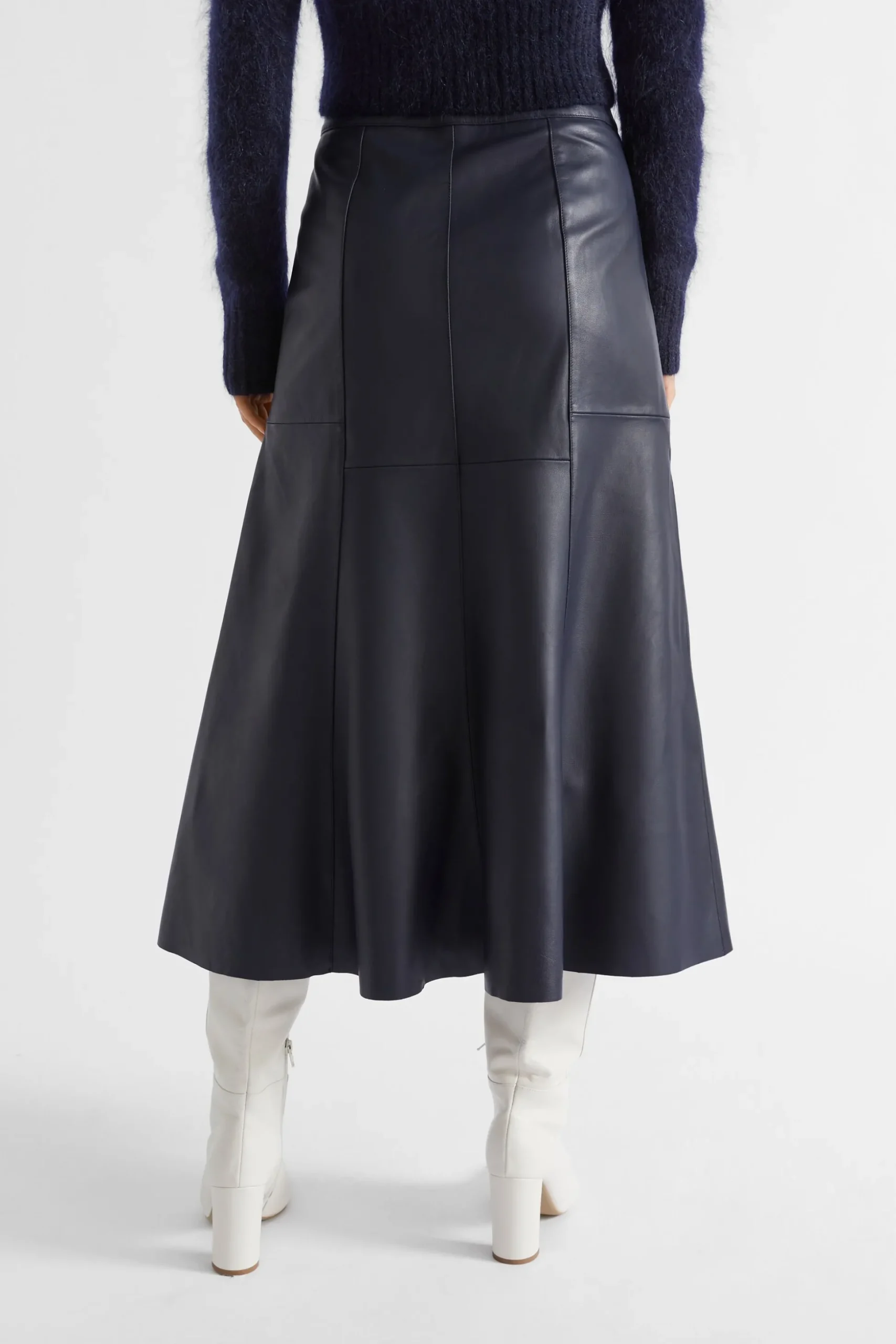 Seed Heritage Skirts-Leather Button Midi Skirt Midnight Sky