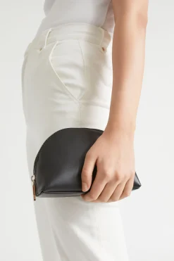 Seed Heritage Clutches & Pouches-Leather Crescent Pouch Black