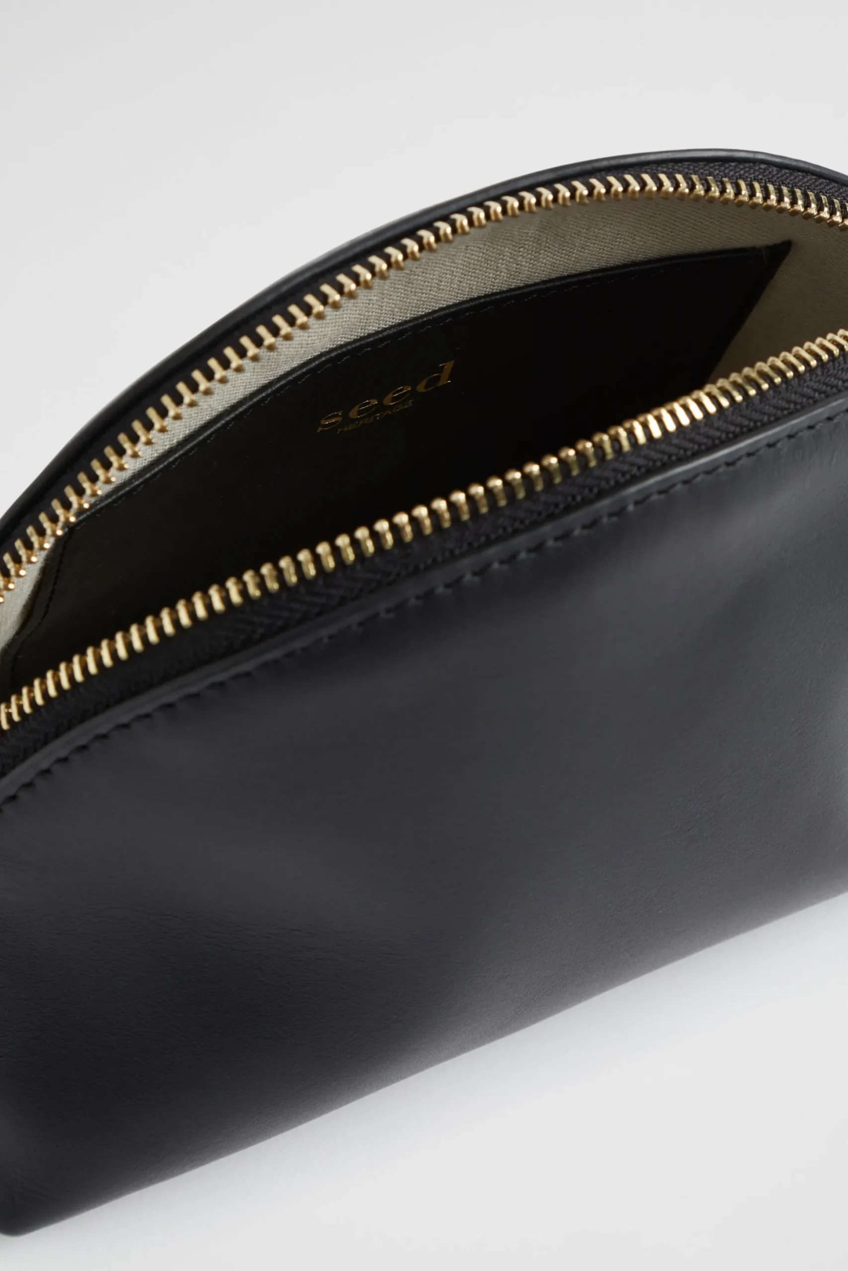 Seed Heritage Clutches & Pouches-Leather Crescent Pouch Black