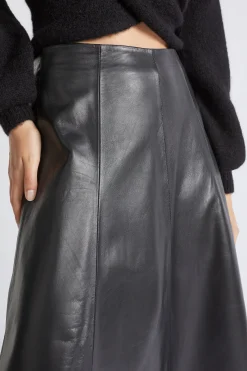 Seed Heritage Skirts-Leather Midi Circle Skirt Black