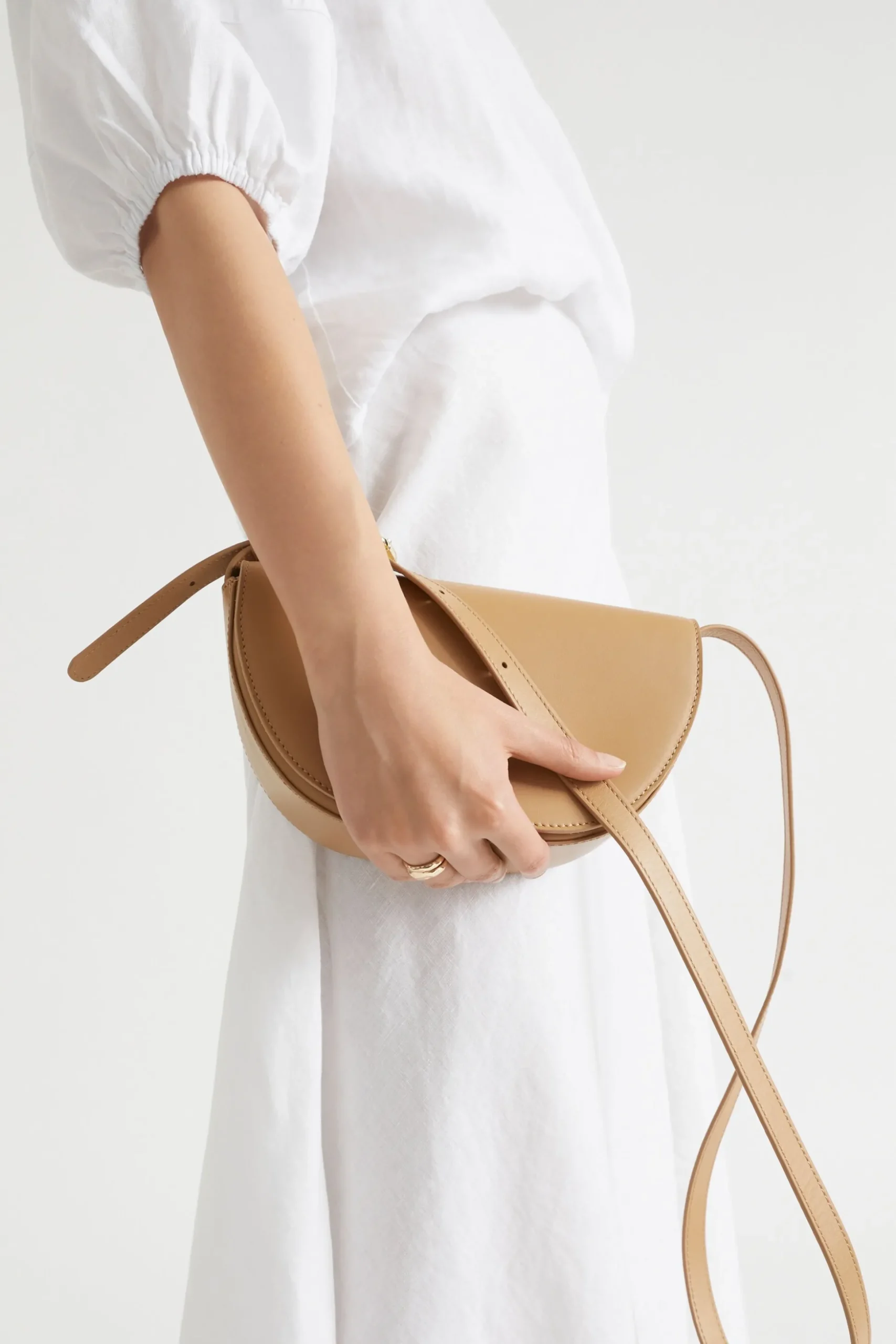 Seed Heritage Cross Body-Leather Saddle Bag Toffee