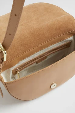 Seed Heritage Cross Body-Leather Saddle Bag Toffee