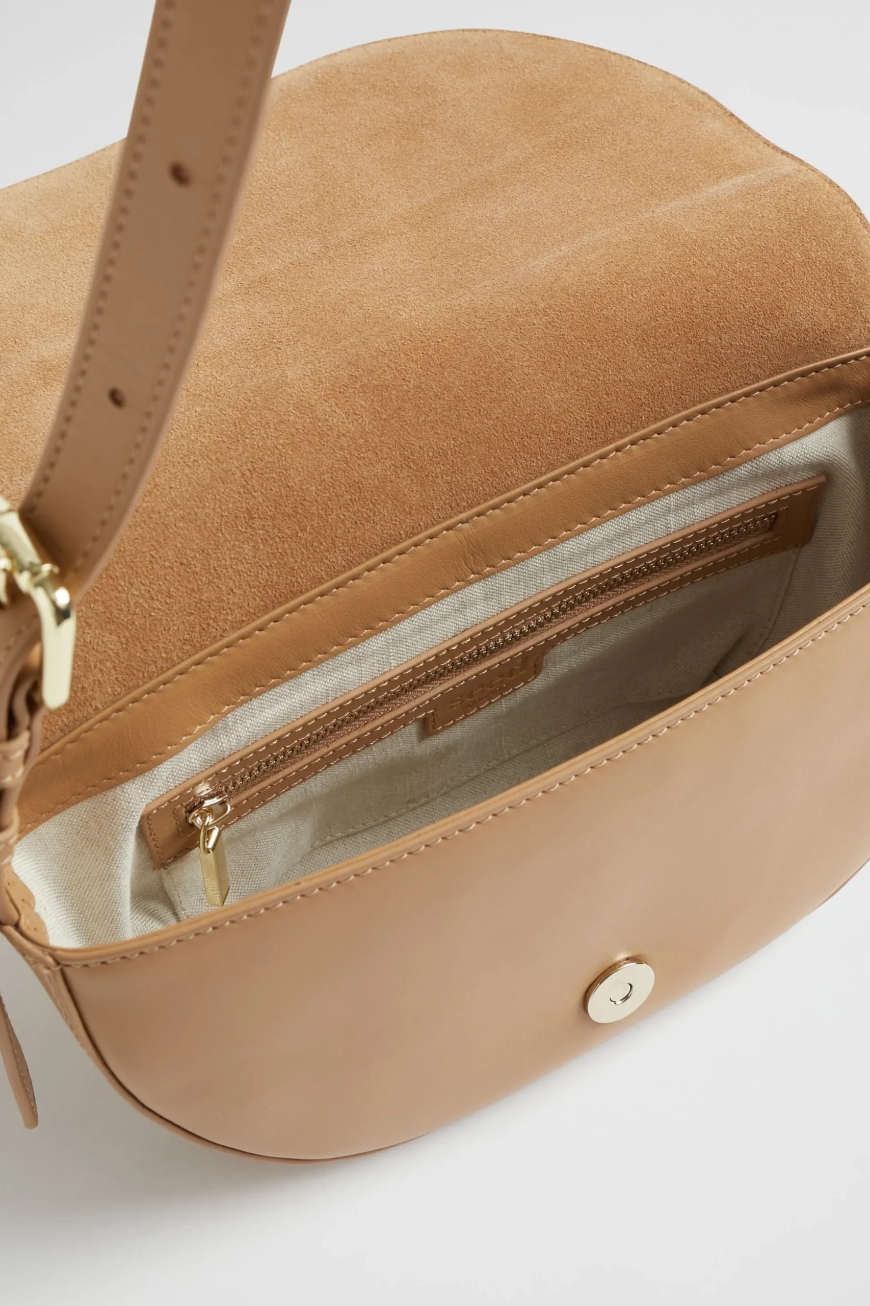 Seed Heritage Cross Body-Leather Saddle Bag Toffee