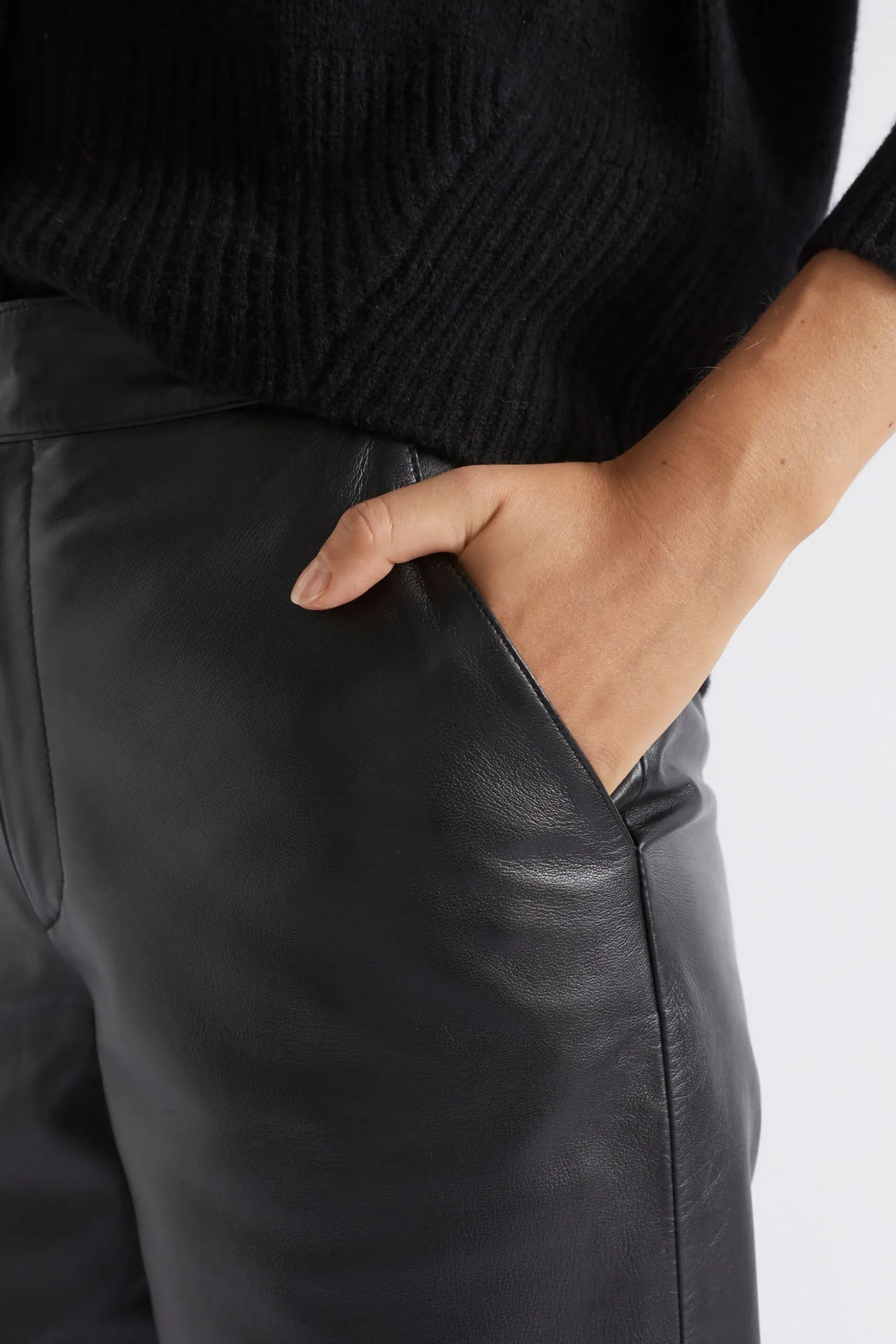 Seed Heritage Pants-Leather Tailored Pant Black