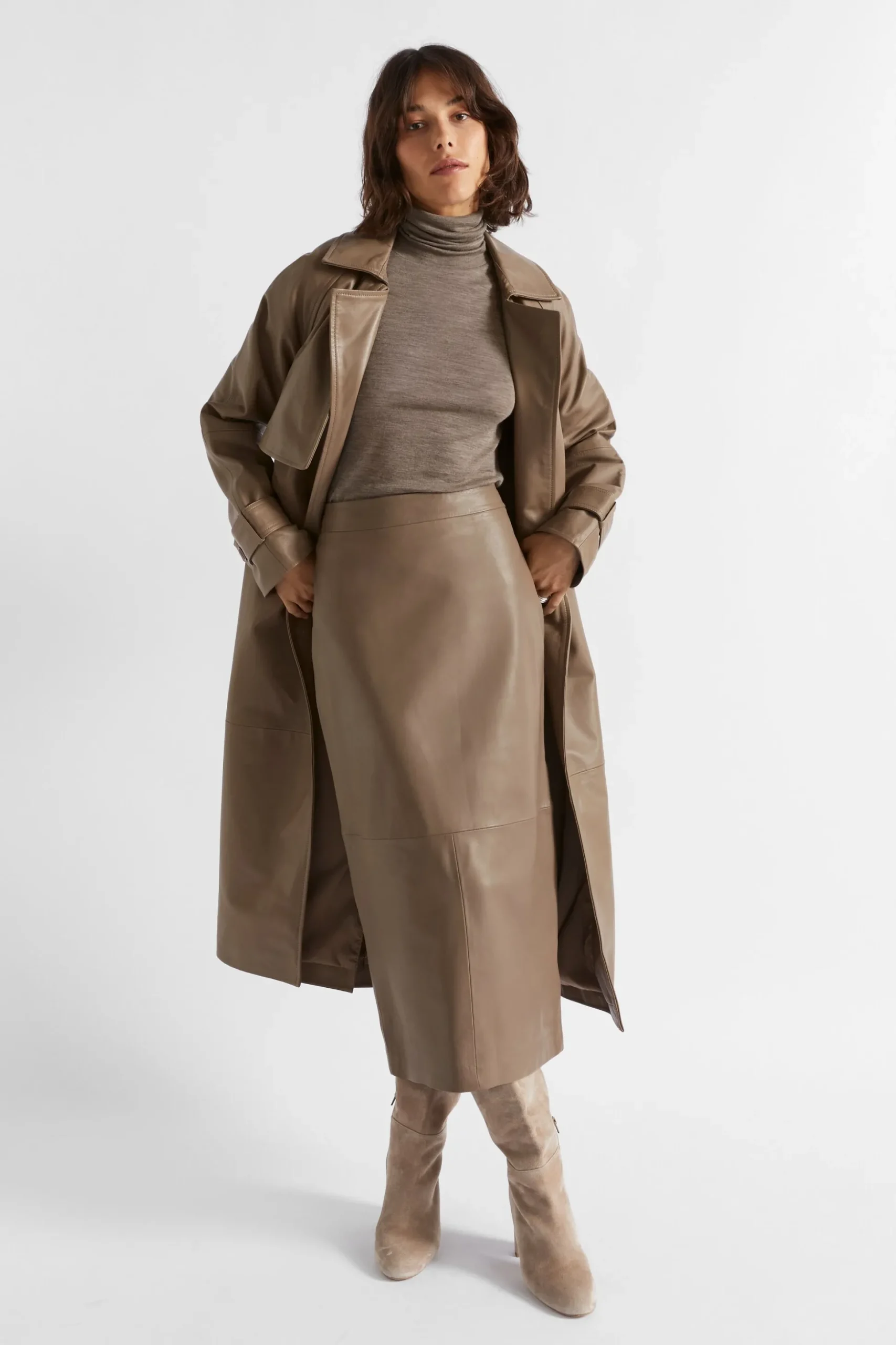 Seed Heritage Jackets & Vests-Leather Trench Coat Hazel